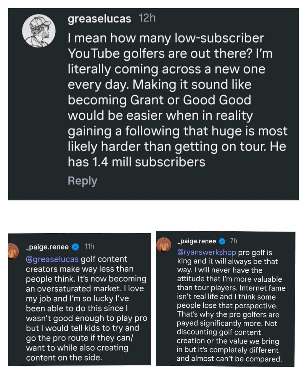 Paige Spiranac comments( via ZireGolf's Instagram post)